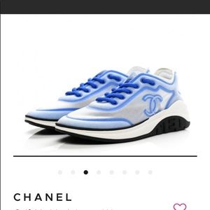 Authentic Chanel calfskin and Lycra mesh sneakers.